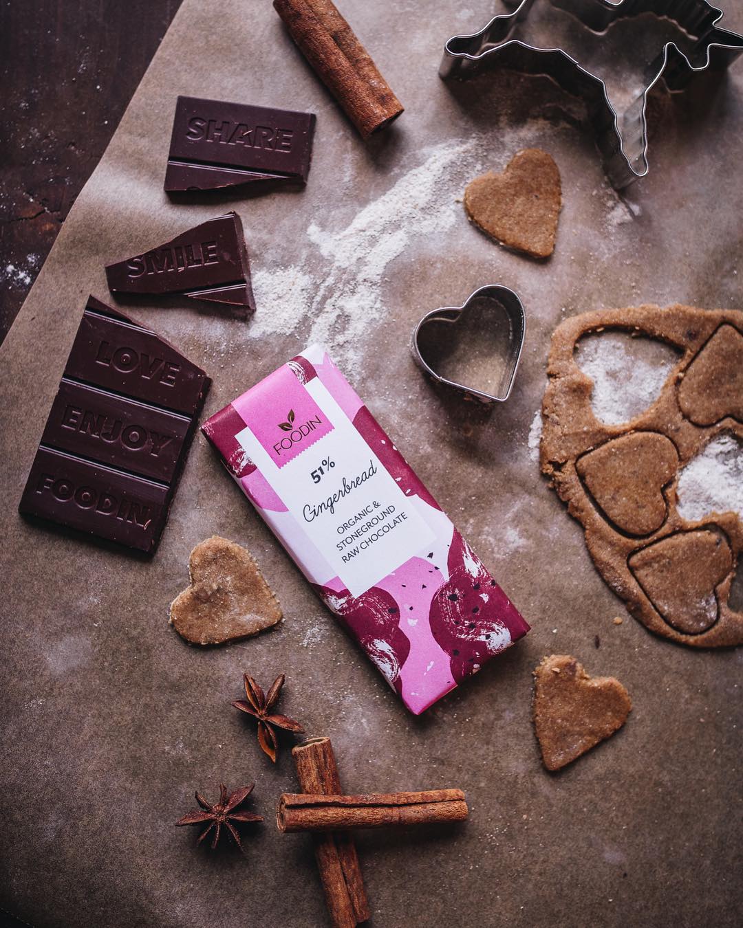 【FOODIN】Raw Chocolate Gingerbread 51%, Organic 40g|ローチョコレート ジンジャーブレット 単品